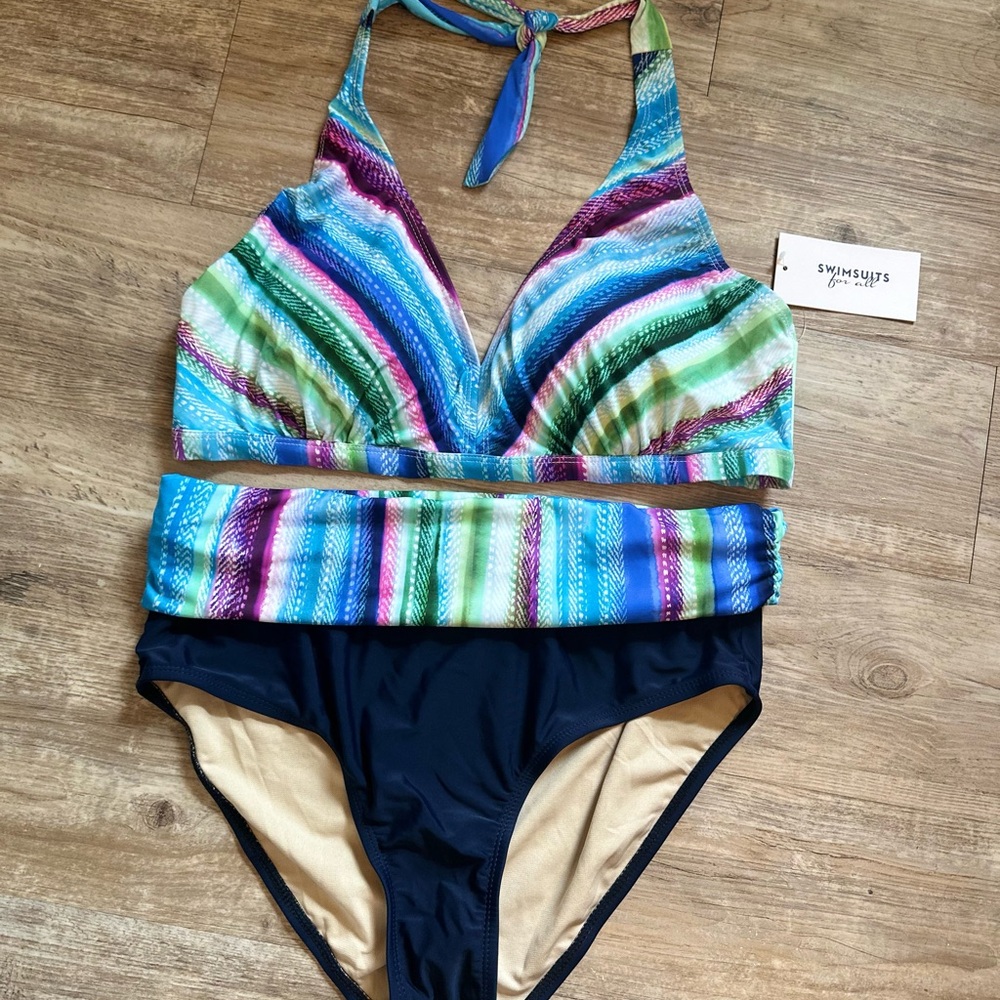 Colorful Striped Halter Bikini Set